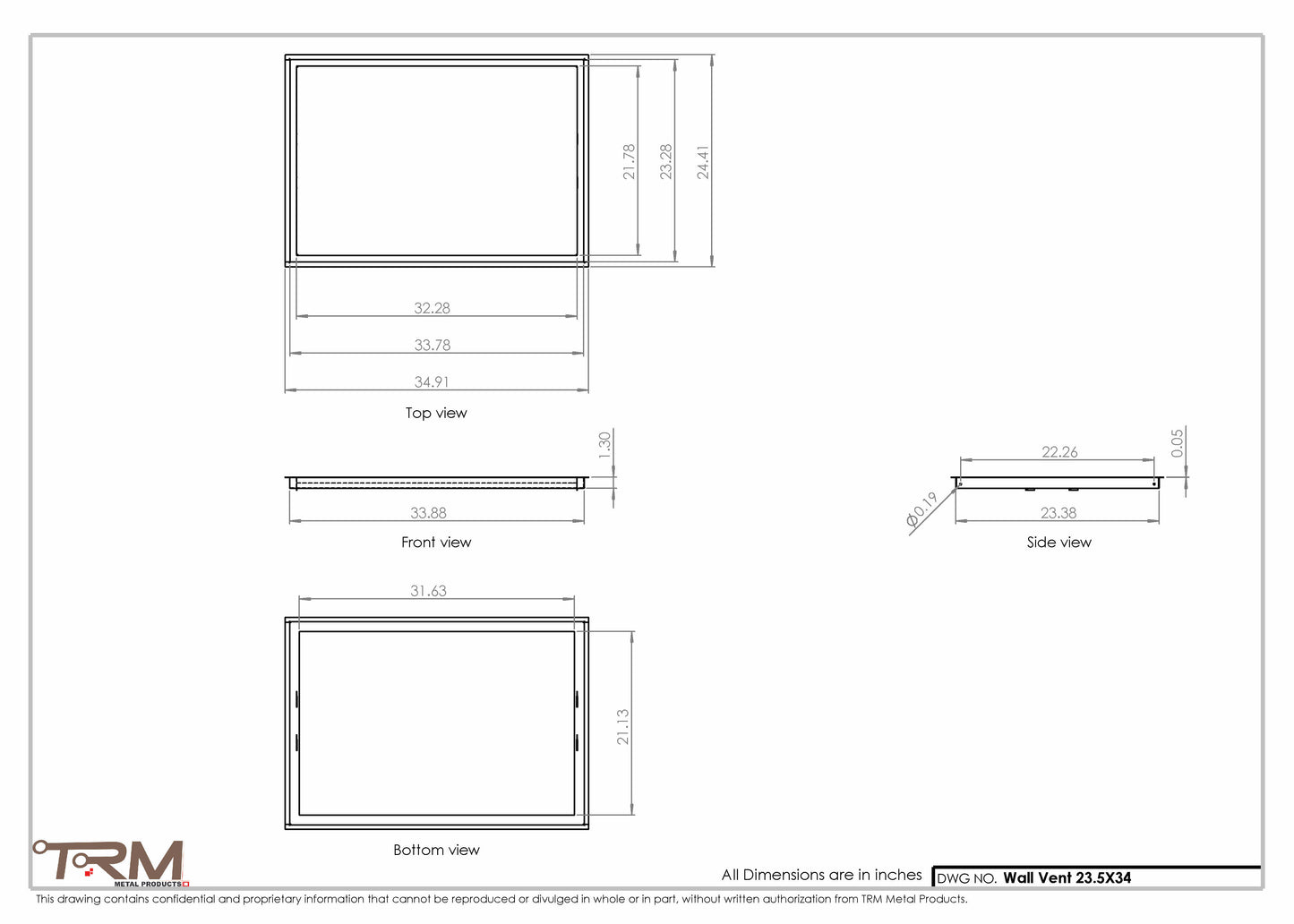 23.5x34 - Wall Vent - Modern Vent Cover -  Return Air Vent - TRM Metal  34x23.5
