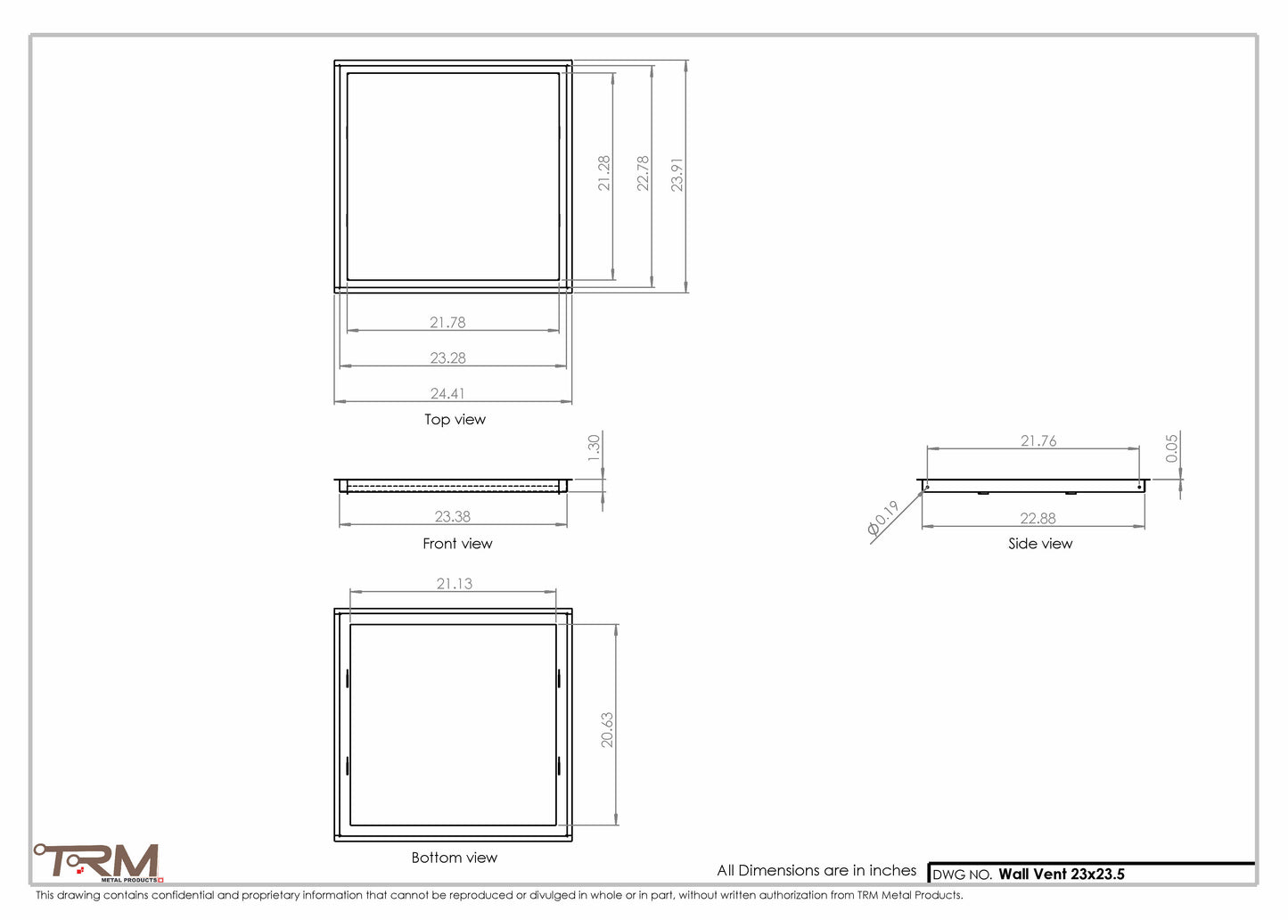 23x23.5 - Wall Vent - Modern Vent Cover -  Return Air Vent - TRM Metal  23.5x23