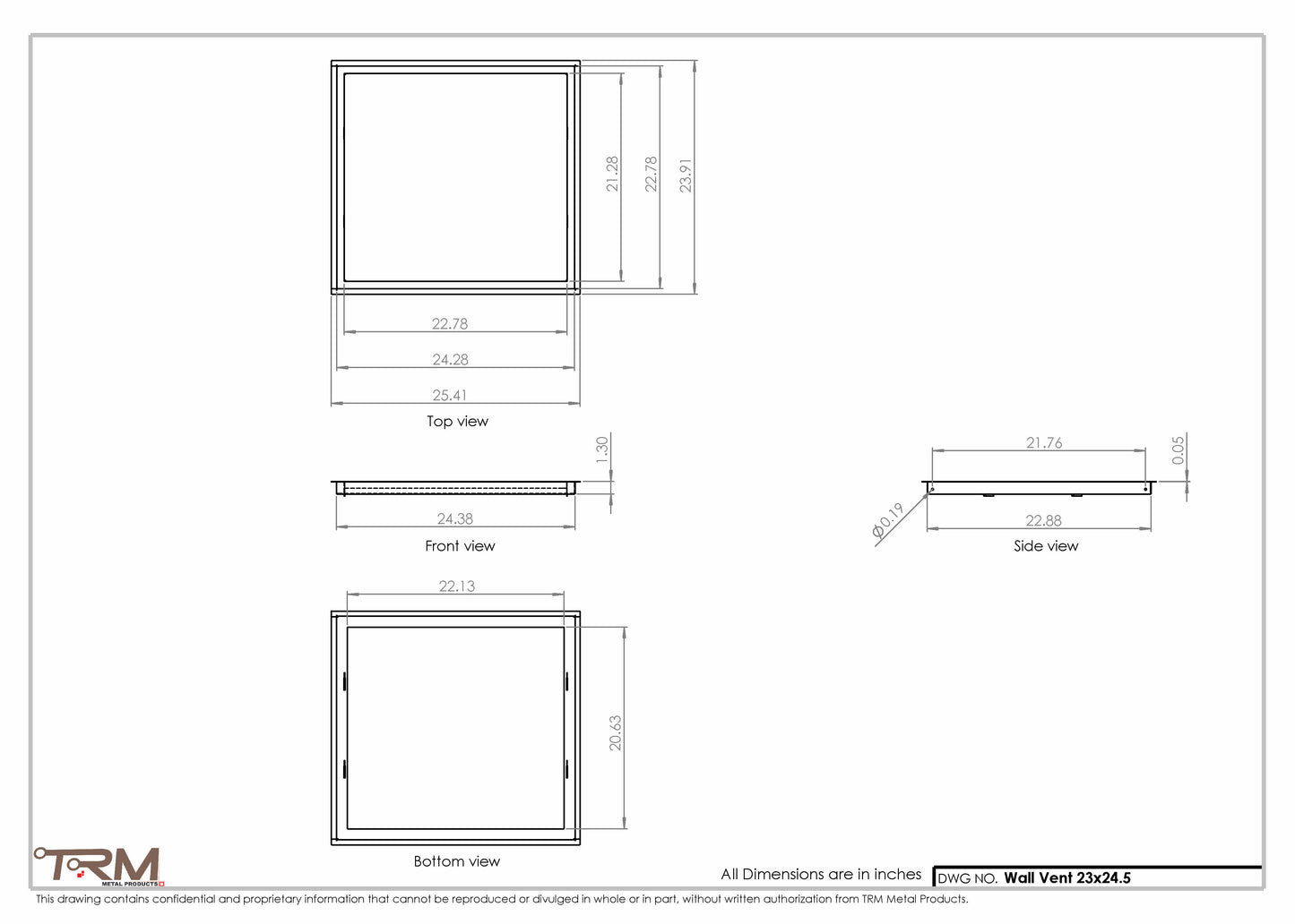23x24.5 - Wall Vent - Modern Vent Cover -  Return Air Vent - TRM Metal  24.5x23