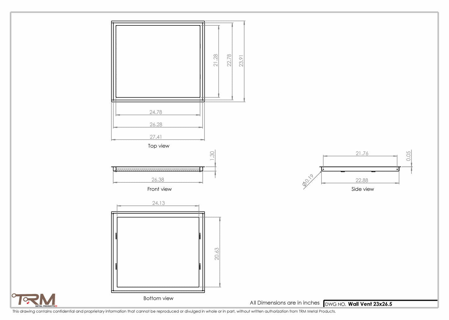 23x26.5 - Wall Vent - Modern Vent Cover -  Return Air Vent - TRM Metal  26.5x23