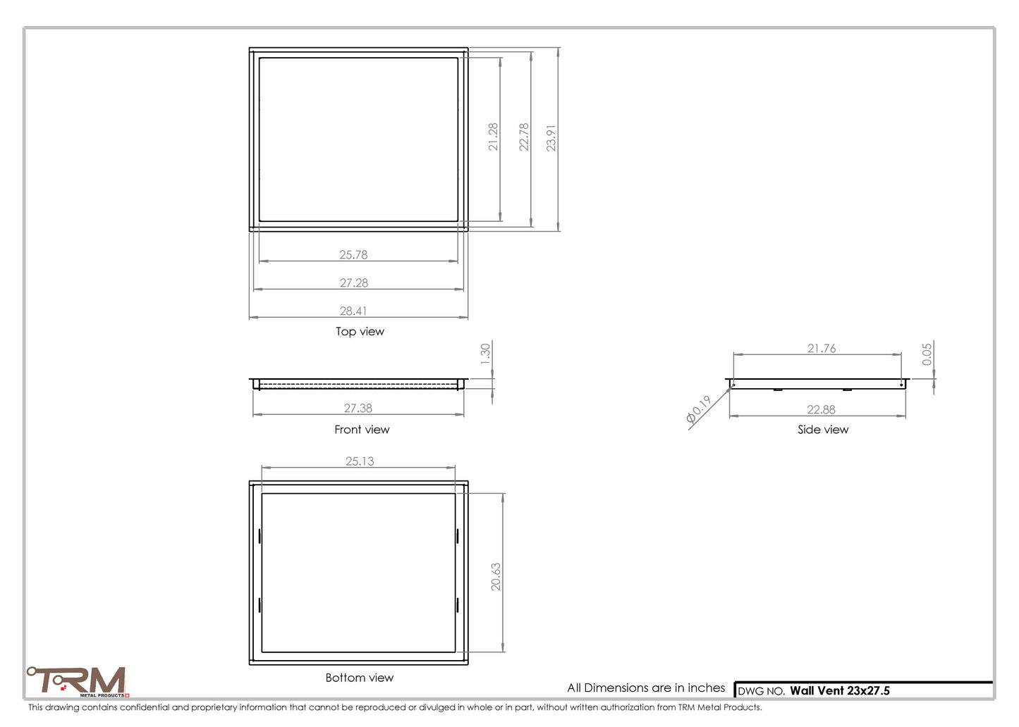 23x27.5 - Wall Vent - Modern Vent Cover -  Return Air Vent - TRM Metal  27.5x23