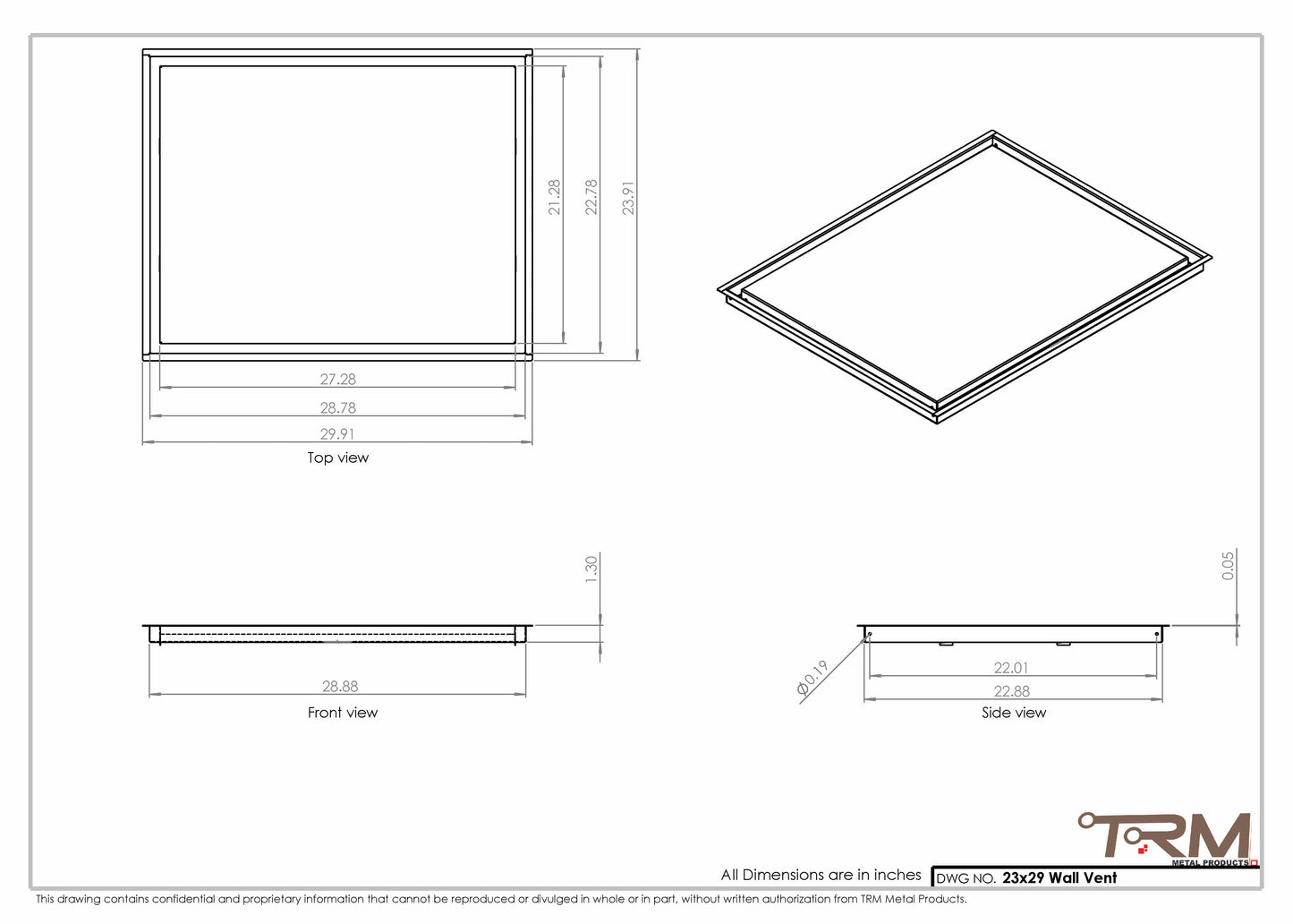 23x29 - Wall Vent - Modern Vent Cover -  Return Air Vent - TRM Metal  29x23