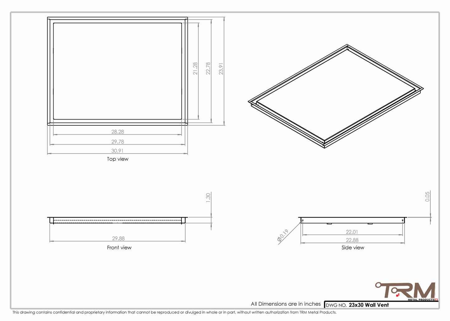 23x30 - Wall Vent - Modern Vent Cover -  Return Air Vent - TRM Metal  30x23