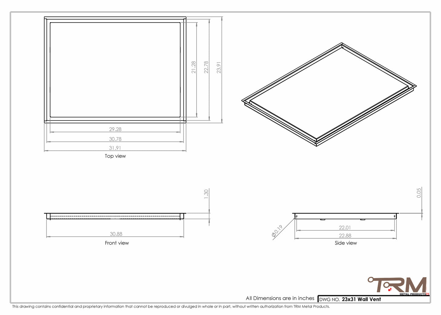 23x31 - Wall Vent - Modern Vent Cover -  Return Air Vent - TRM Metal  31x23