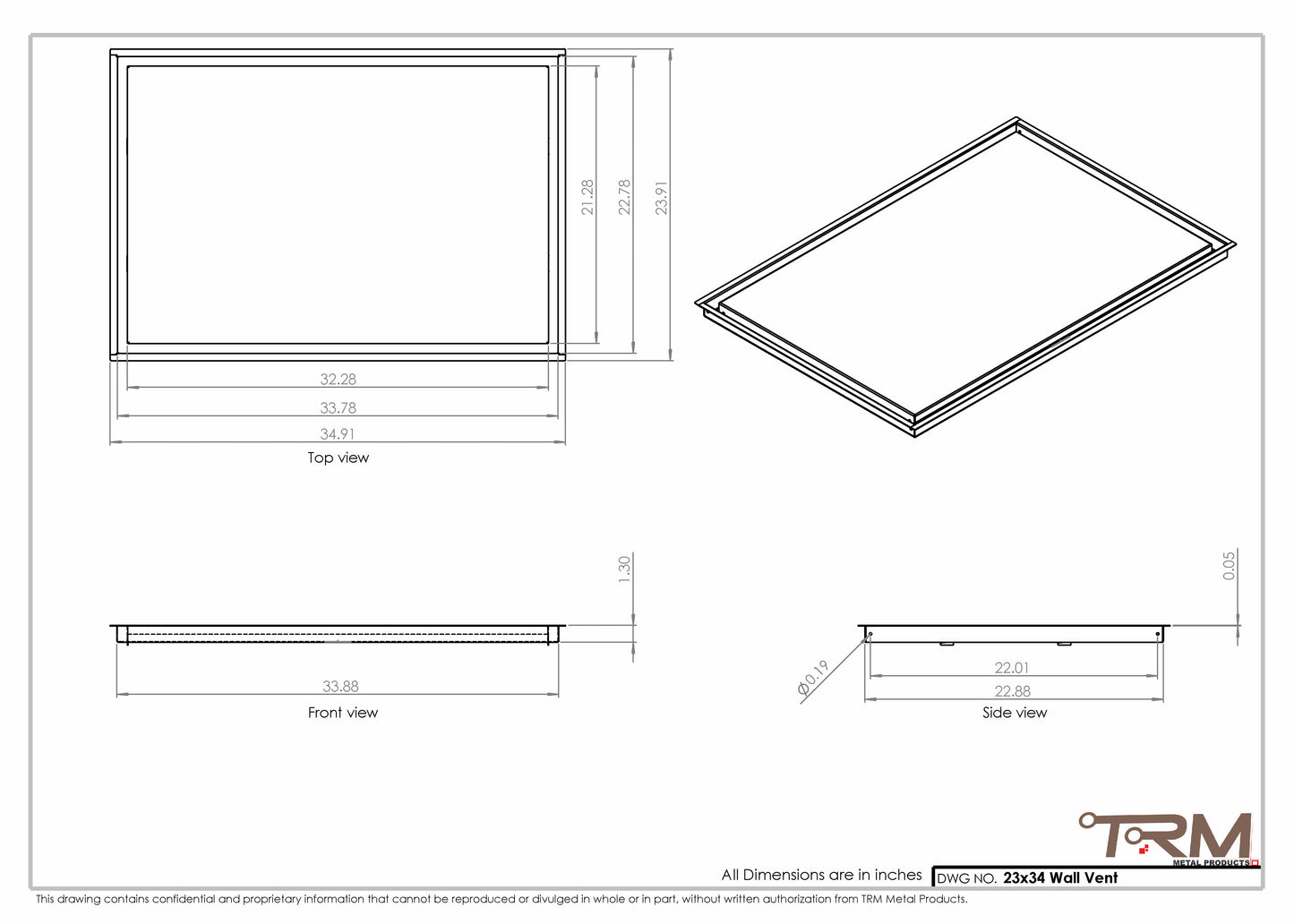 23x34 - Wall Vent - Modern Vent Cover -  Return Air Vent - TRM Metal  34x23