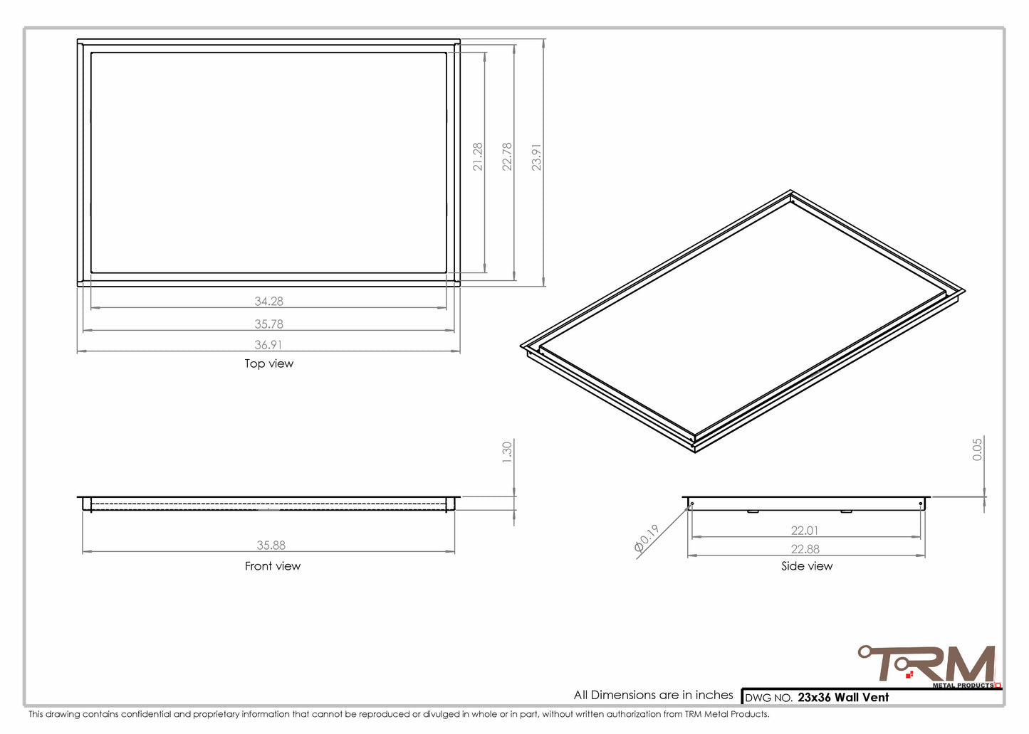 23x36 - Wall Vent - Modern Vent Cover -  Return Air Vent - TRM Metal  36x23