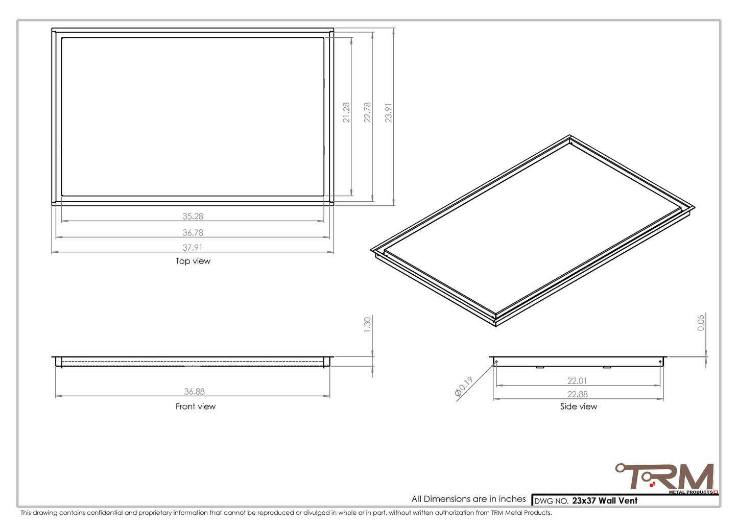 23x37 - Wall Vent - Modern Vent Cover -  Return Air Vent - TRM Metal  37x23