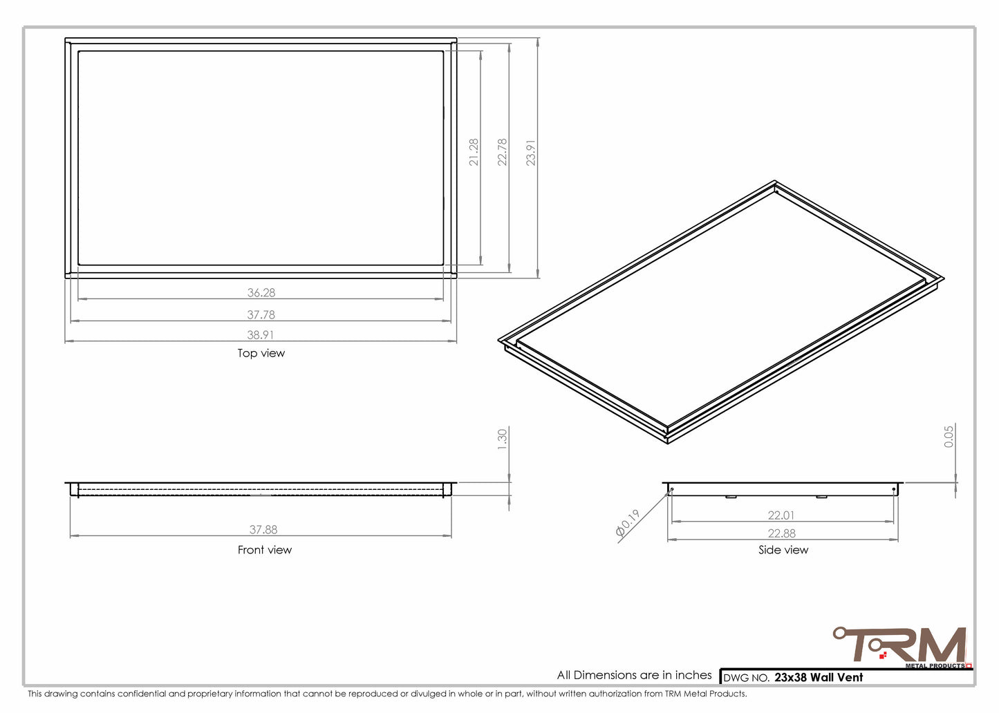 23x38 - Wall Vent - Modern Vent Cover -  Return Air Vent - TRM Metal  38x23