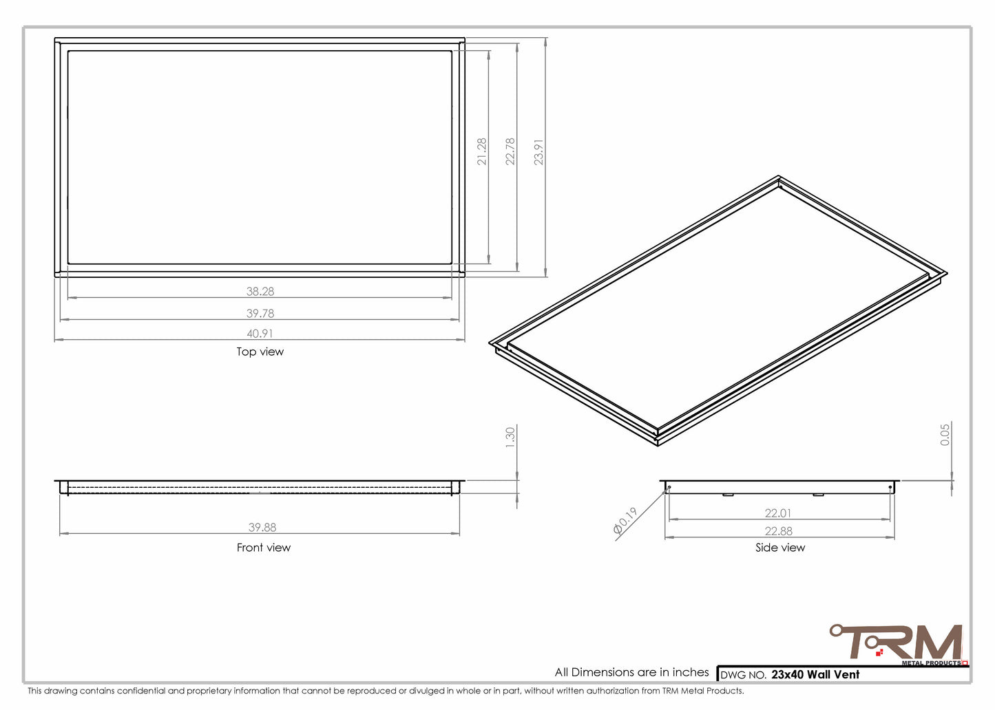 23x40 - Wall Vent - Modern Vent Cover -  Return Air Vent - TRM Metal  40x23