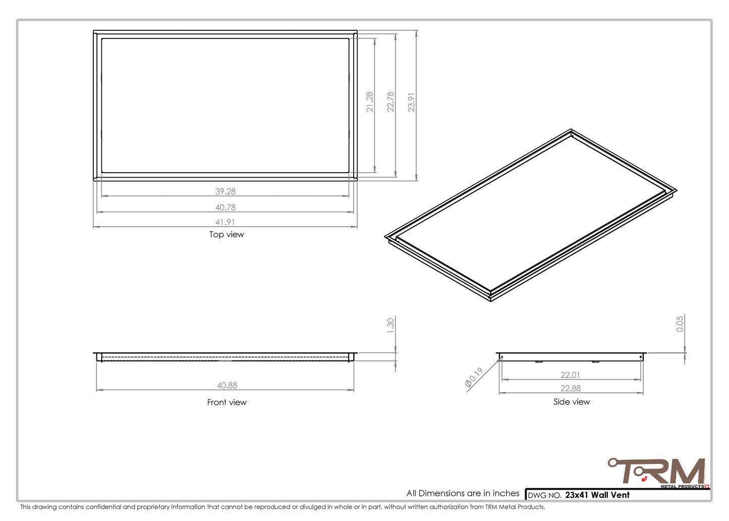 23x41 - Wall Vent - Modern Vent Cover -  Return Air Vent - TRM Metal  41x23