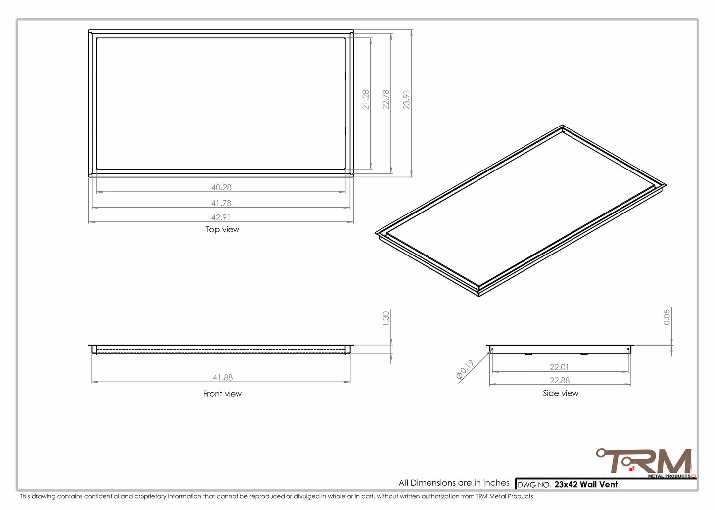 23x42 - Wall Vent - Modern Vent Cover -  Return Air Vent - TRM Metal  42x23