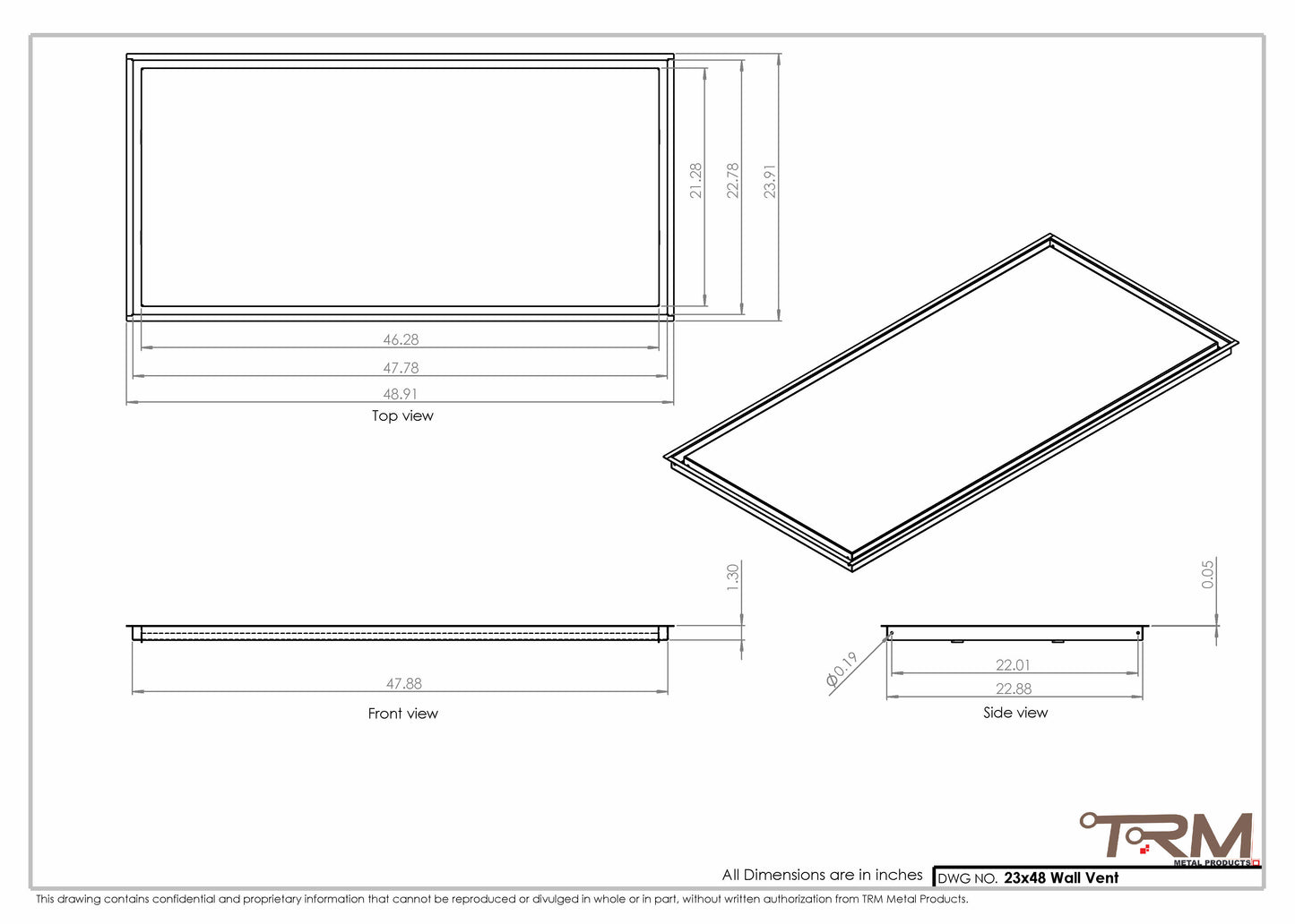 23x48 - Wall Vent - Modern Vent Cover -  Return Air Vent - TRM Metal  48x23