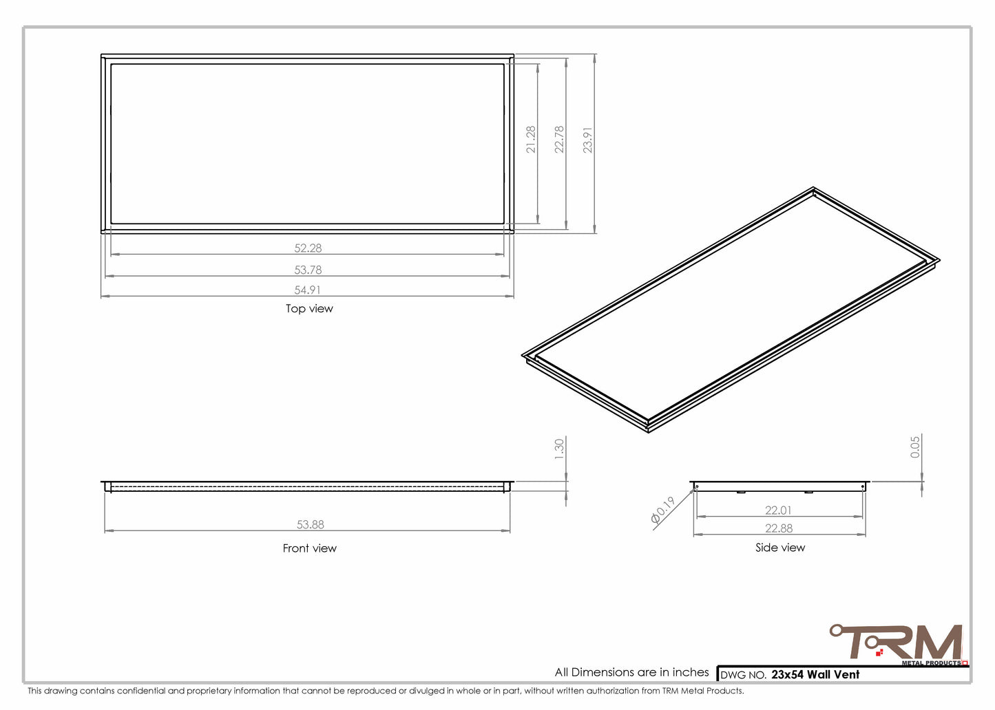 23x54 - Wall Vent - Modern Vent Cover -  Return Air Vent - TRM Metal  54x23