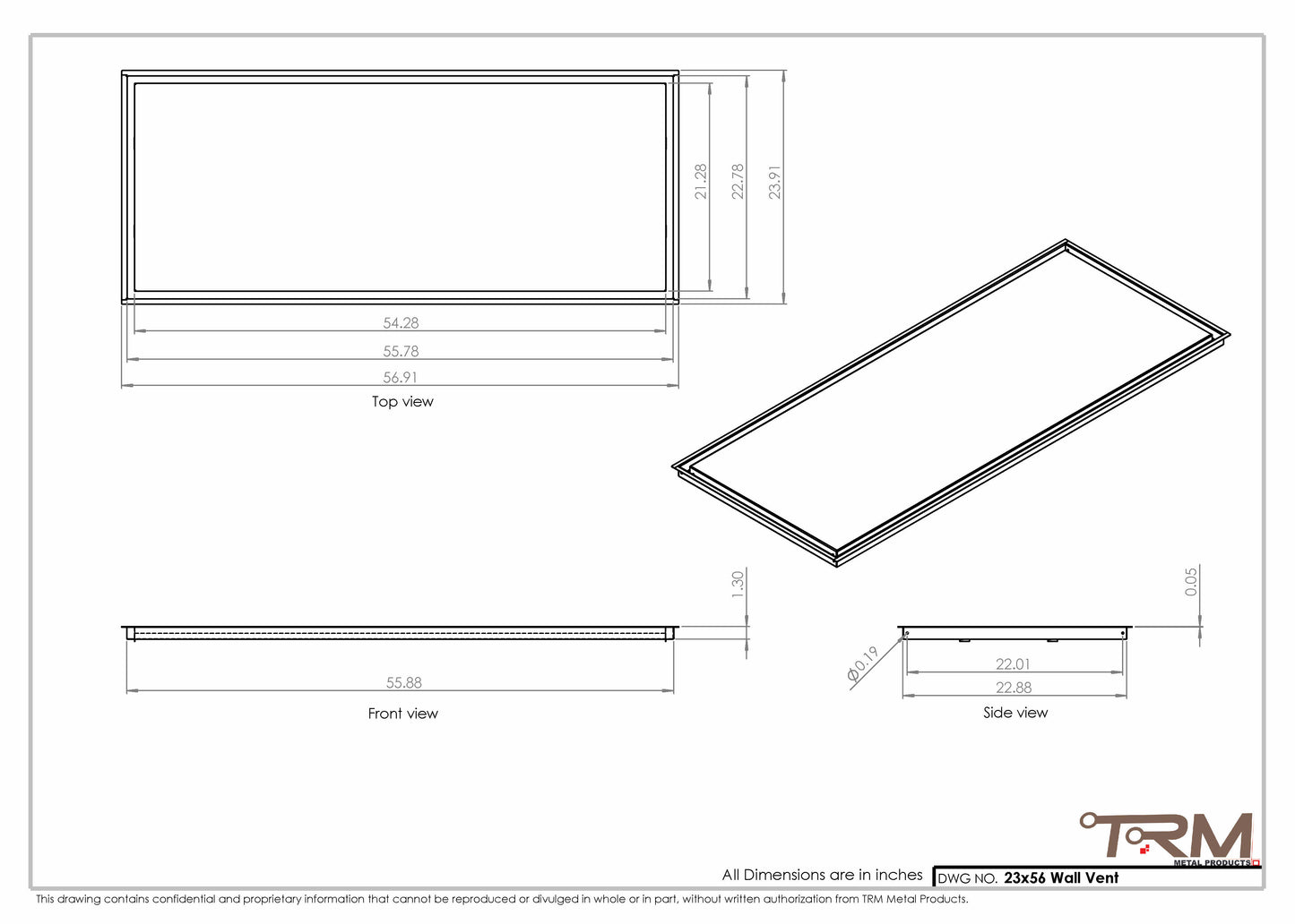 23x56 - Wall Vent - Modern Vent Cover -  Return Air Vent - TRM Metal  56x23