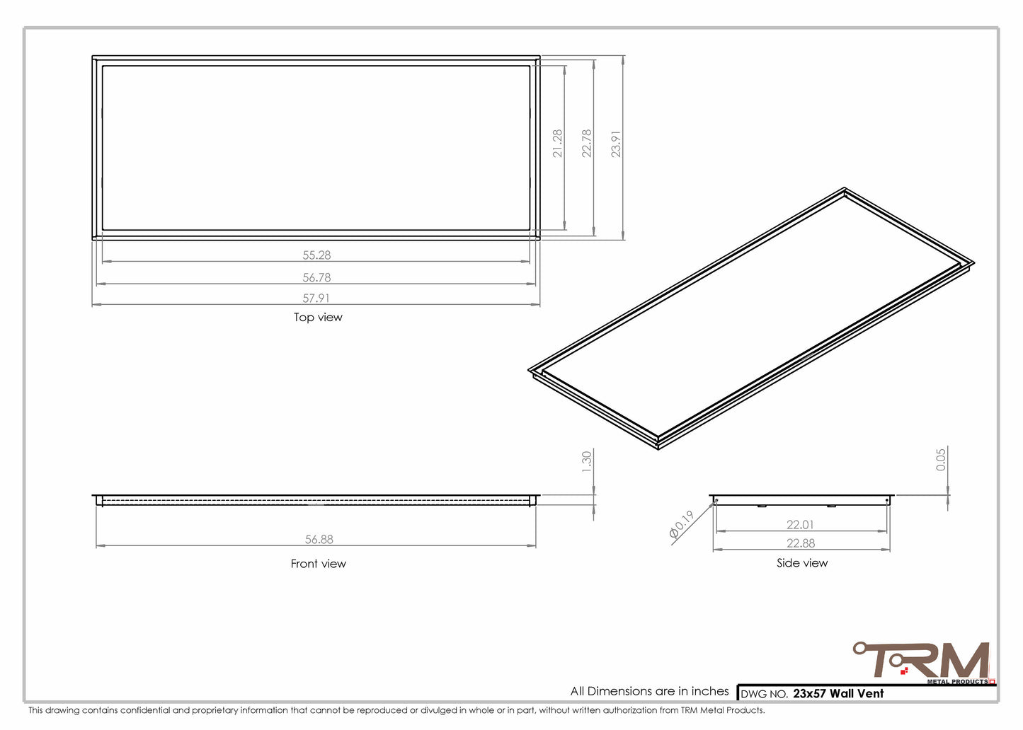 23x57 - Wall Vent - Modern Vent Cover -  Return Air Vent - TRM Metal  57x23