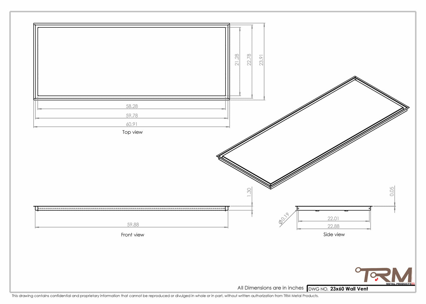 23x60 - Wall Vent - Modern Vent Cover -  Return Air Vent - TRM Metal  60x23