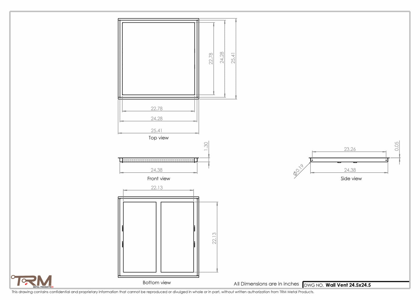 24.5x24.5 - Wall Vent - Modern Vent Cover -  Return Air Vent - TRM Metal  24.5x24.5