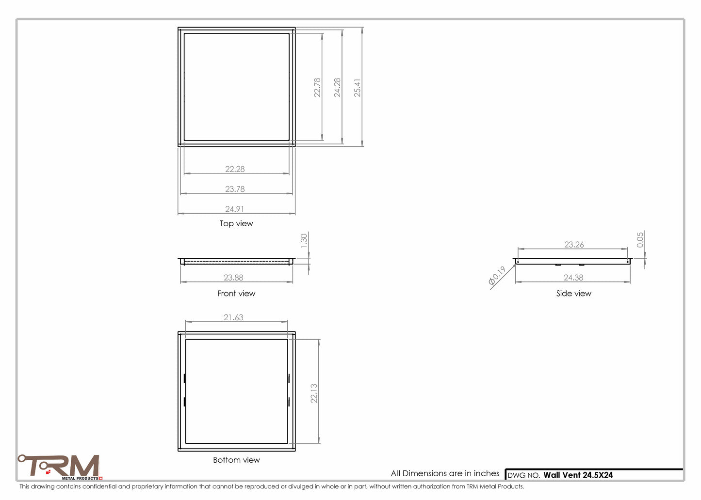 24.5x24 - Wall Vent - Modern Vent Cover -  Return Air Vent - TRM Metal  24x24.5
