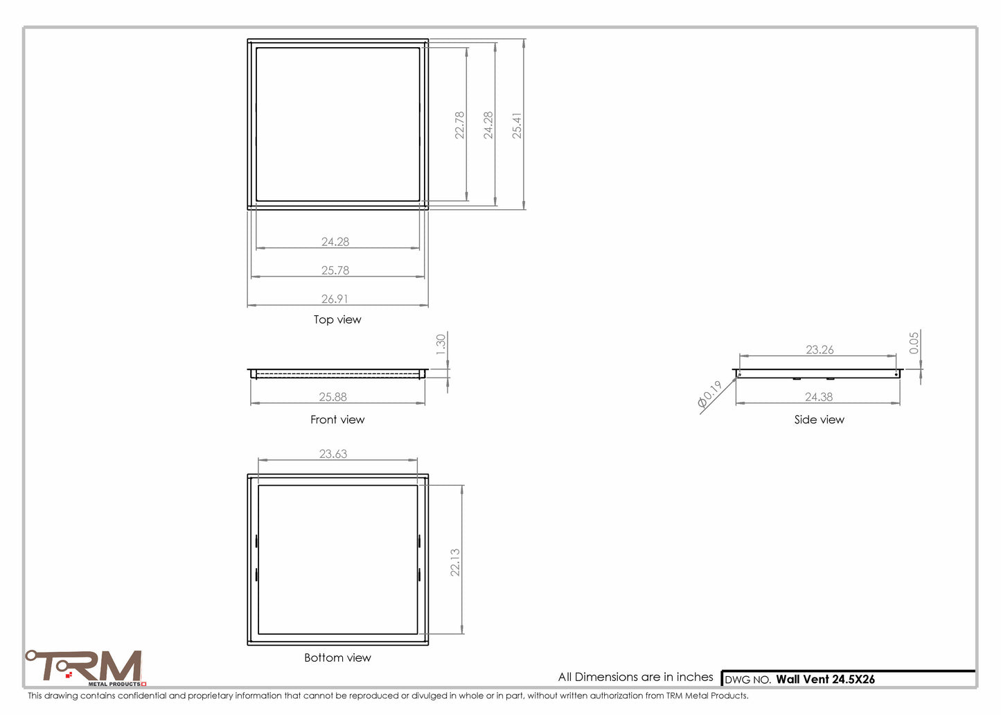24.5x26 - Wall Vent - Modern Vent Cover -  Return Air Vent - TRM Metal  26x24.5