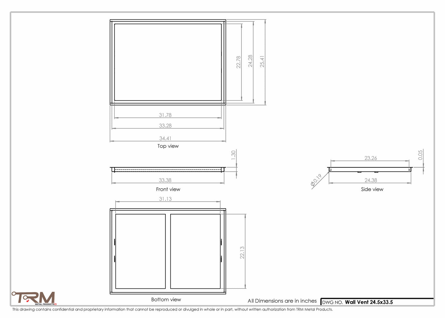 24.5x33.5 - Wall Vent - Modern Vent Cover -  Return Air Vent - TRM Metal  33.5x24.5