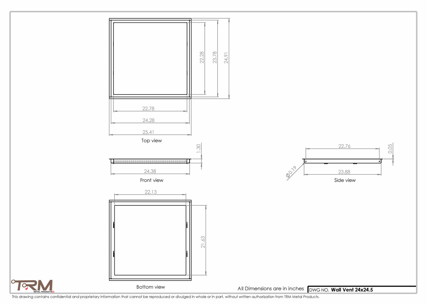 24x24.5 - Wall Vent - Modern Vent Cover -  Return Air Vent - TRM Metal  24.5x24