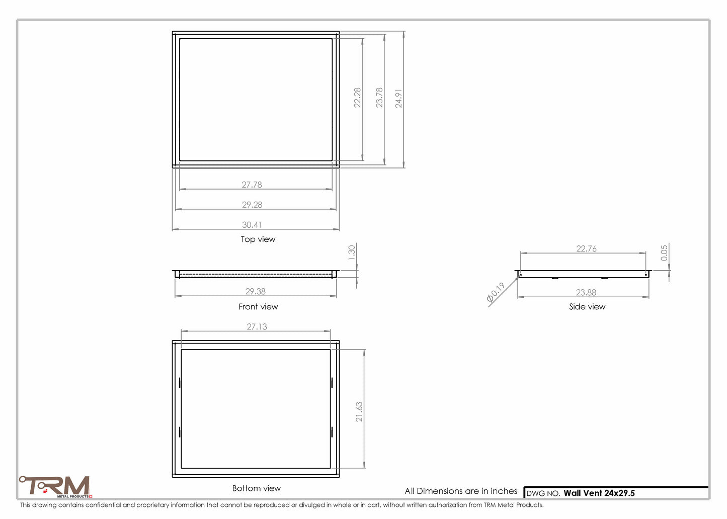 24x29.5 - Wall Vent - Modern Vent Cover -  Return Air Vent - TRM Metal  29.5x24