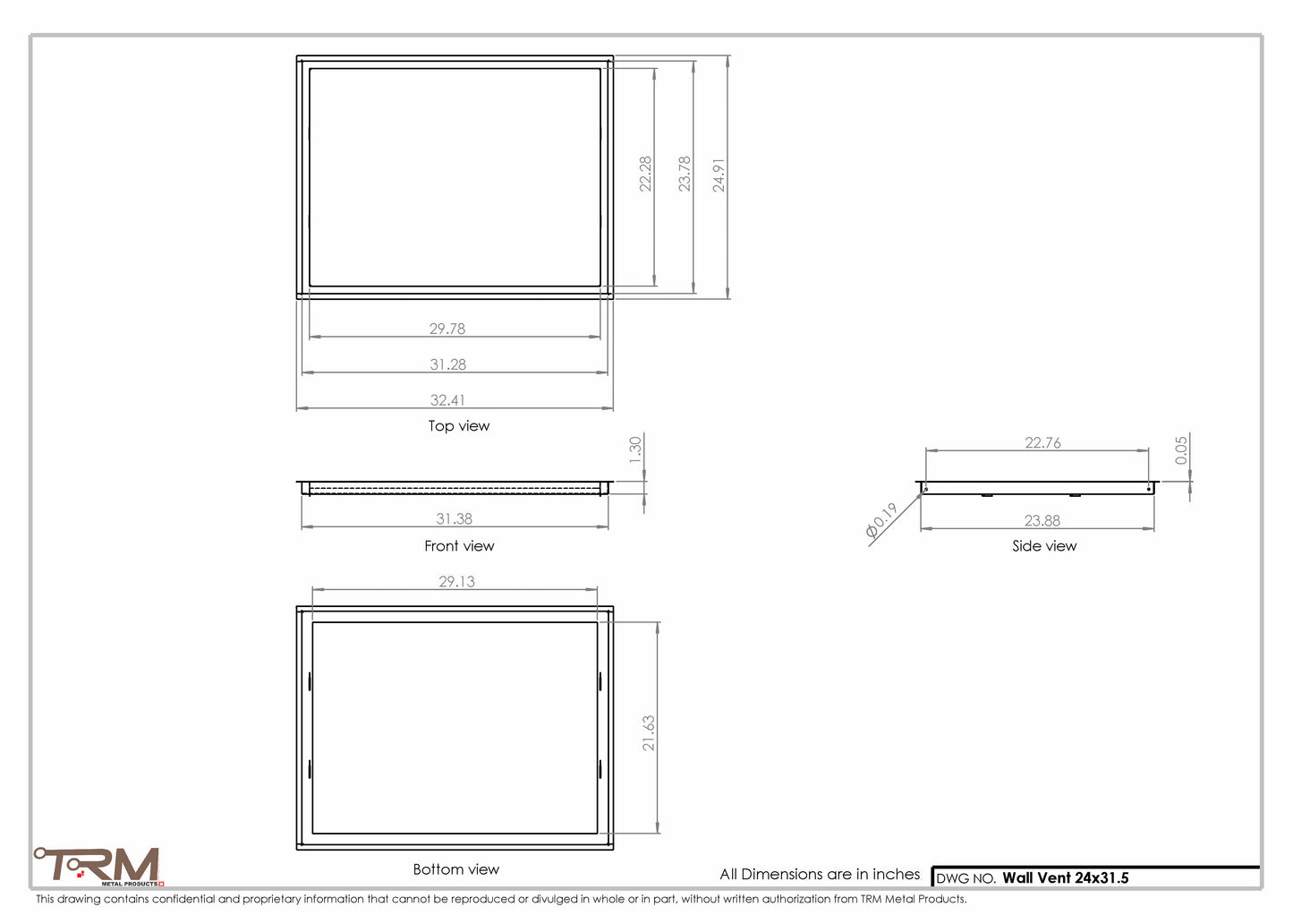 24x31.5 - Wall Vent - Modern Vent Cover -  Return Air Vent - TRM Metal  31.5x24