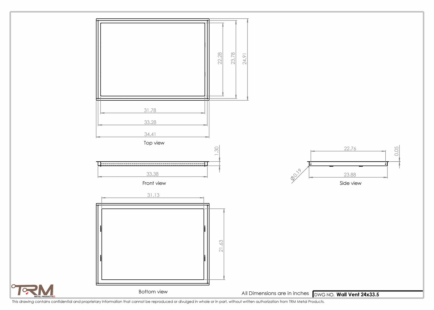 24x33.5 - Wall Vent - Modern Vent Cover -  Return Air Vent - TRM Metal  33.5x24