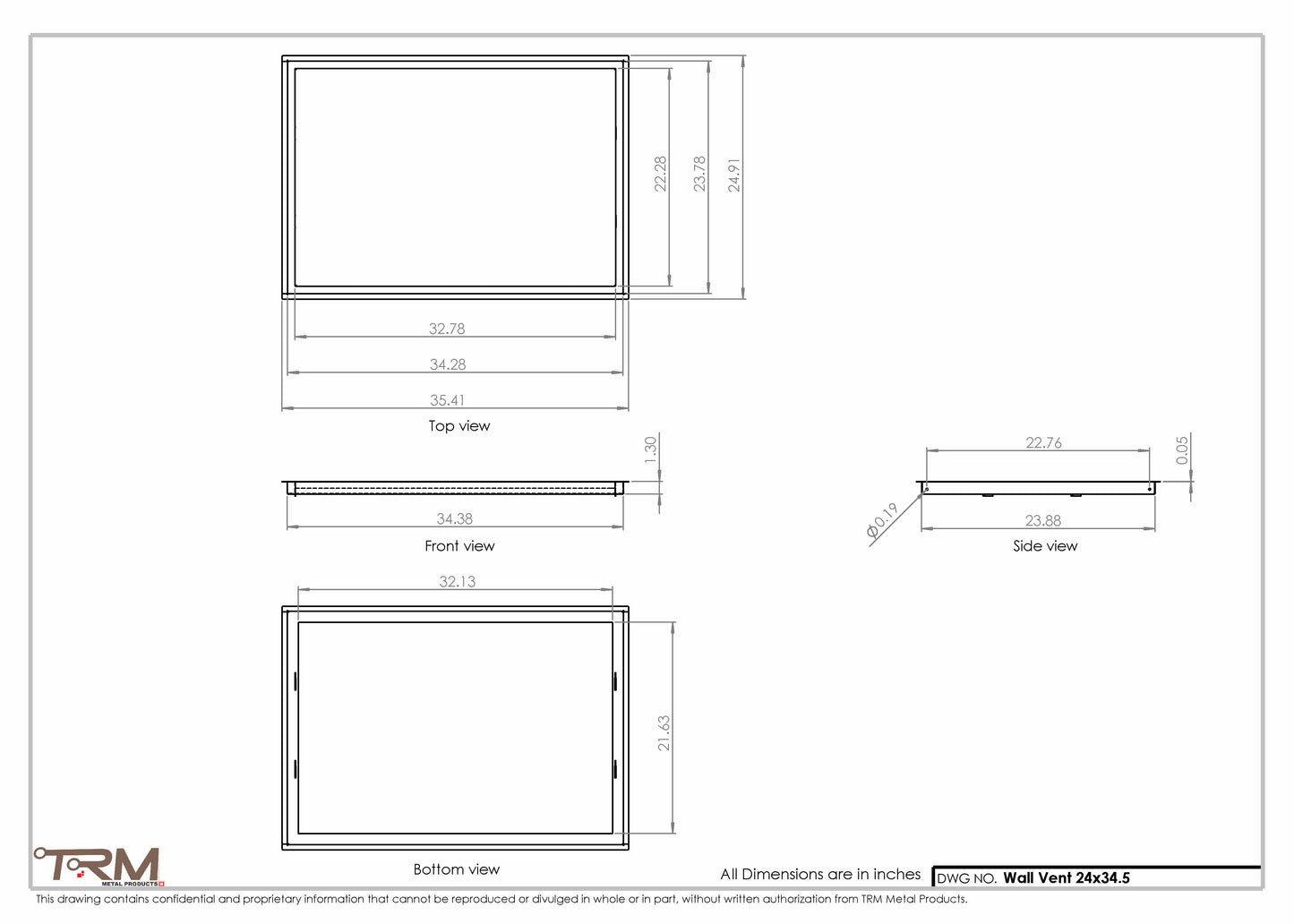 24x34.5 - Wall Vent - Modern Vent Cover -  Return Air Vent - TRM Metal  34.5x24