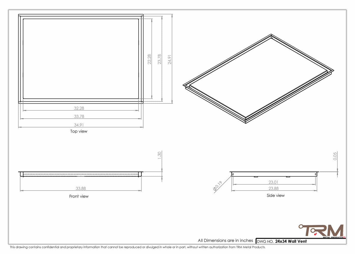 24x34 - Wall Vent - Modern Vent Cover -  Return Air Vent - TRM Metal  34x24