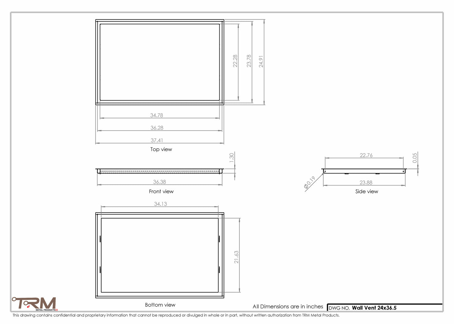 24x36.5 - Wall Vent - Modern Vent Cover -  Return Air Vent - TRM Metal  36.5x24