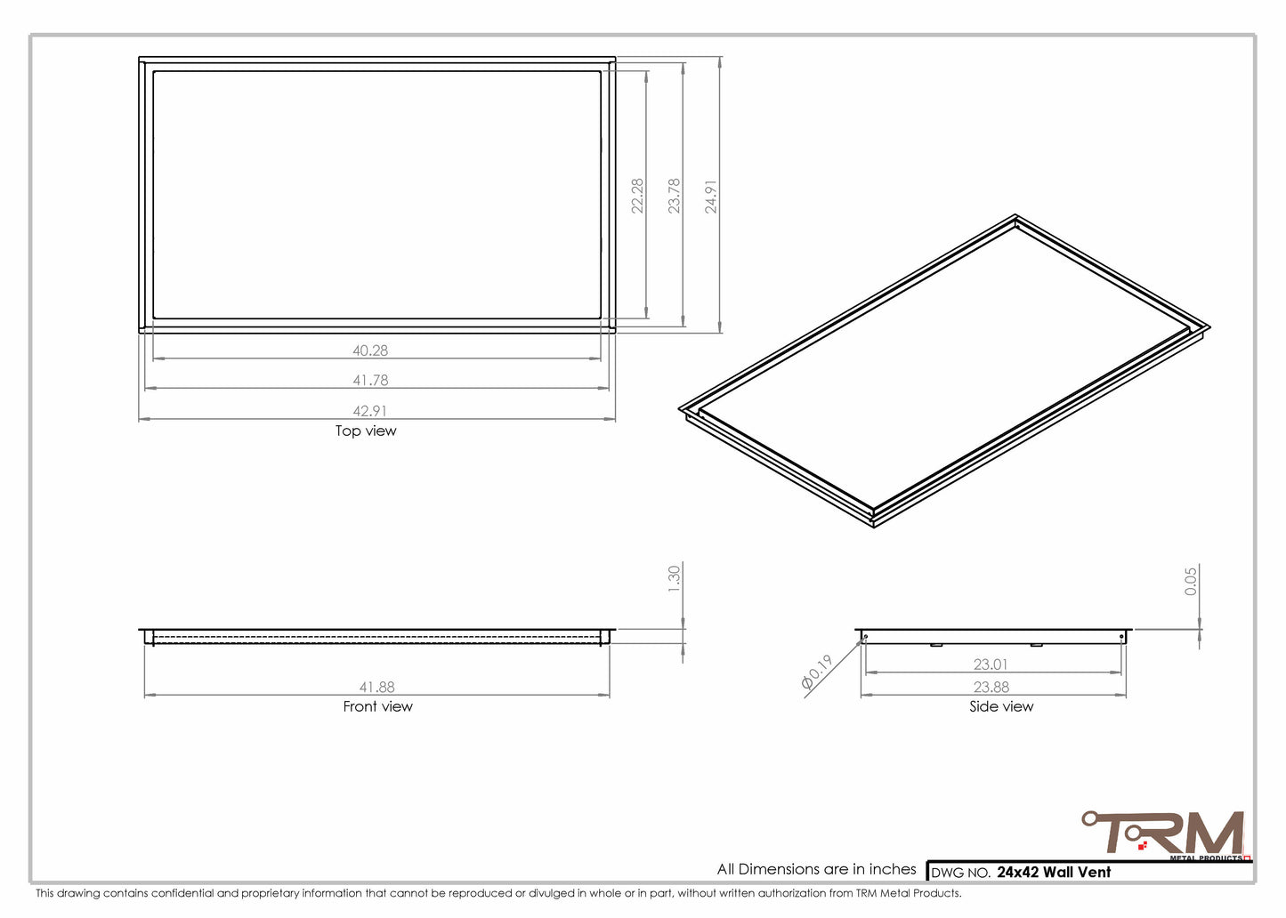24x42 - Wall Vent - Modern Vent Cover -  Return Air Vent - TRM Metal  42x24