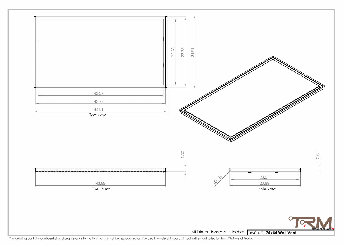 24x44 - Wall Vent - Modern Vent Cover -  Return Air Vent - TRM Metal  44x24