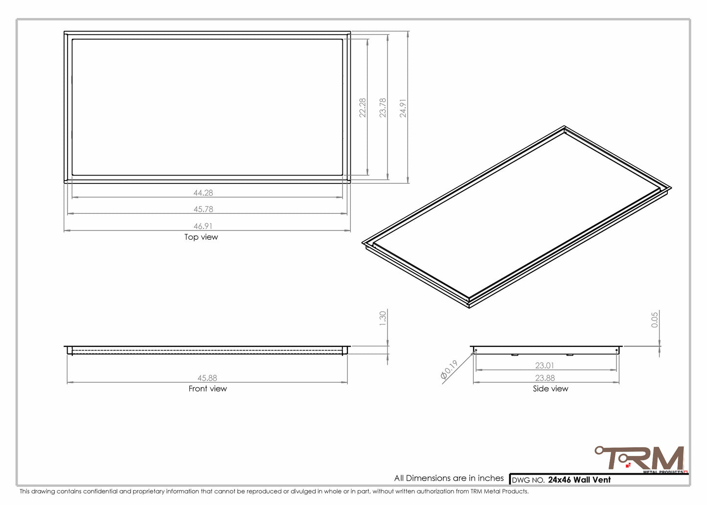 24x46 - Wall Vent - Modern Vent Cover -  Return Air Vent - TRM Metal  46x24