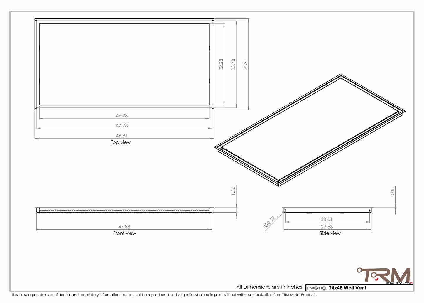 24x48 - Wall Vent - Modern Vent Cover -  Return Air Vent - TRM Metal  48x24