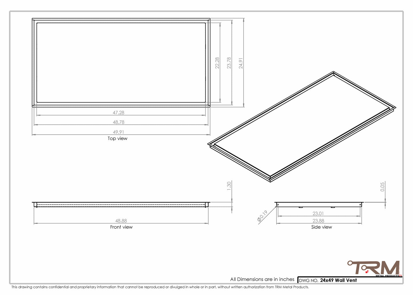 24x49 - Wall Vent - Modern Vent Cover -  Return Air Vent - TRM Metal  49x24