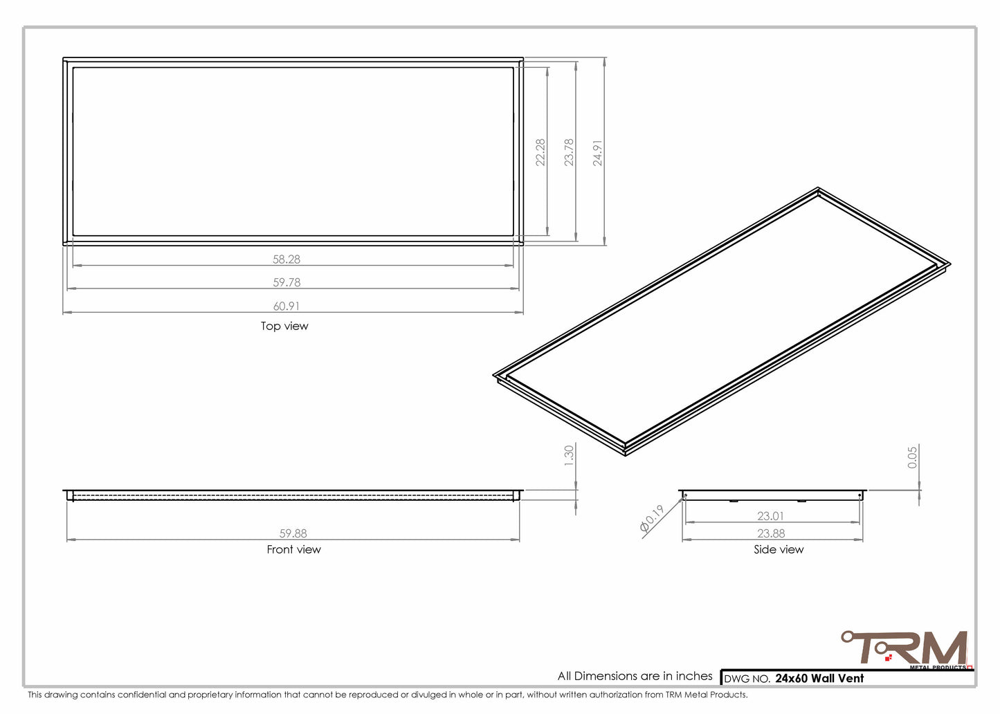24x60 - Wall Vent - Modern Vent Cover -  Return Air Vent - TRM Metal  60x24