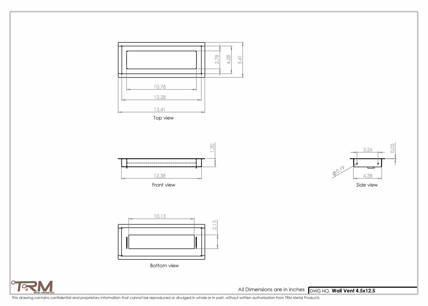 4.5x12.5 - Wall Vent - Modern Vent Cover -  Return Air Vent - TRM Metal  12.5x4.5