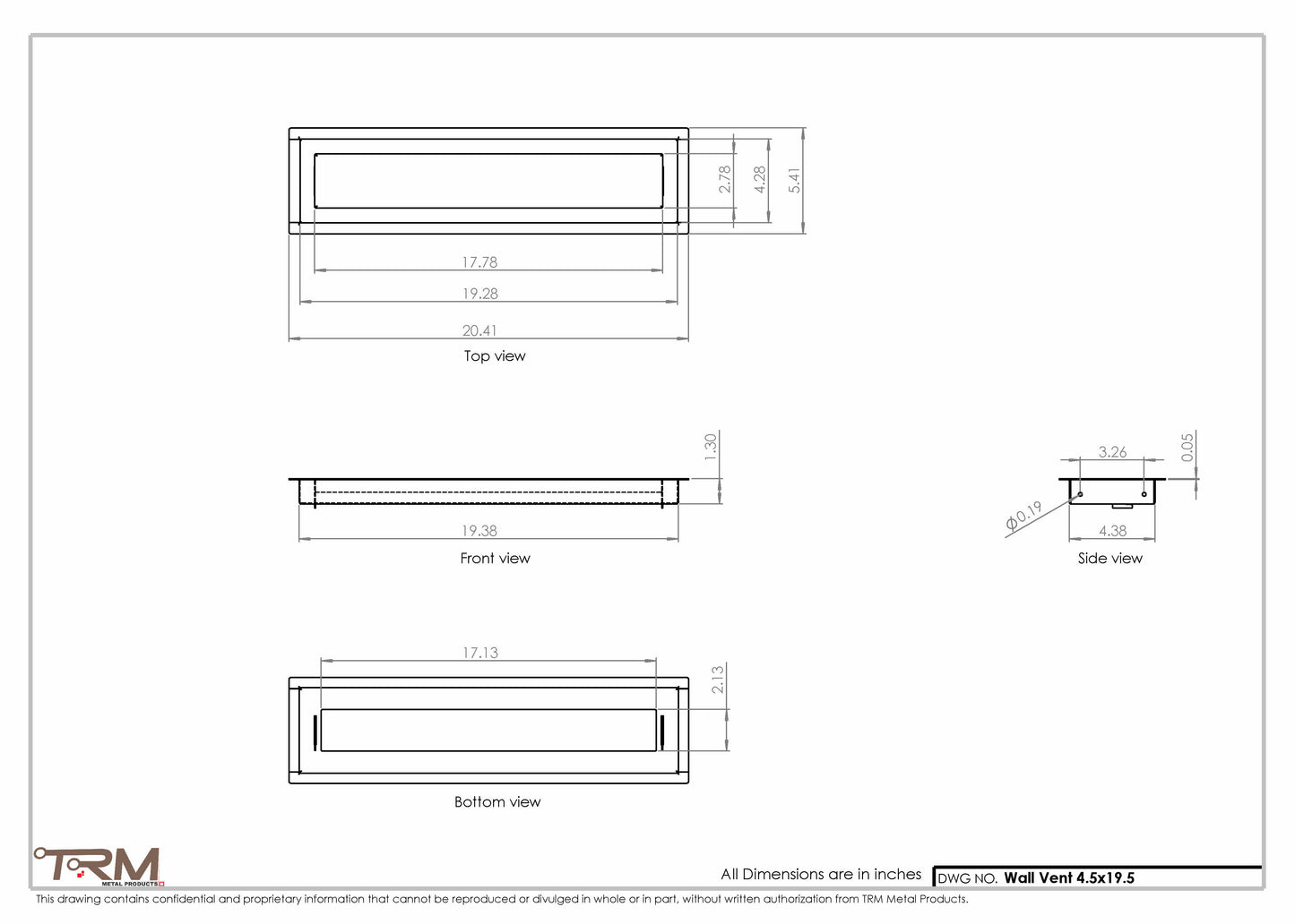 4.5x19.5 - Wall Vent - Modern Vent Cover -  Return Air Vent - TRM Metal  19.5x4.5