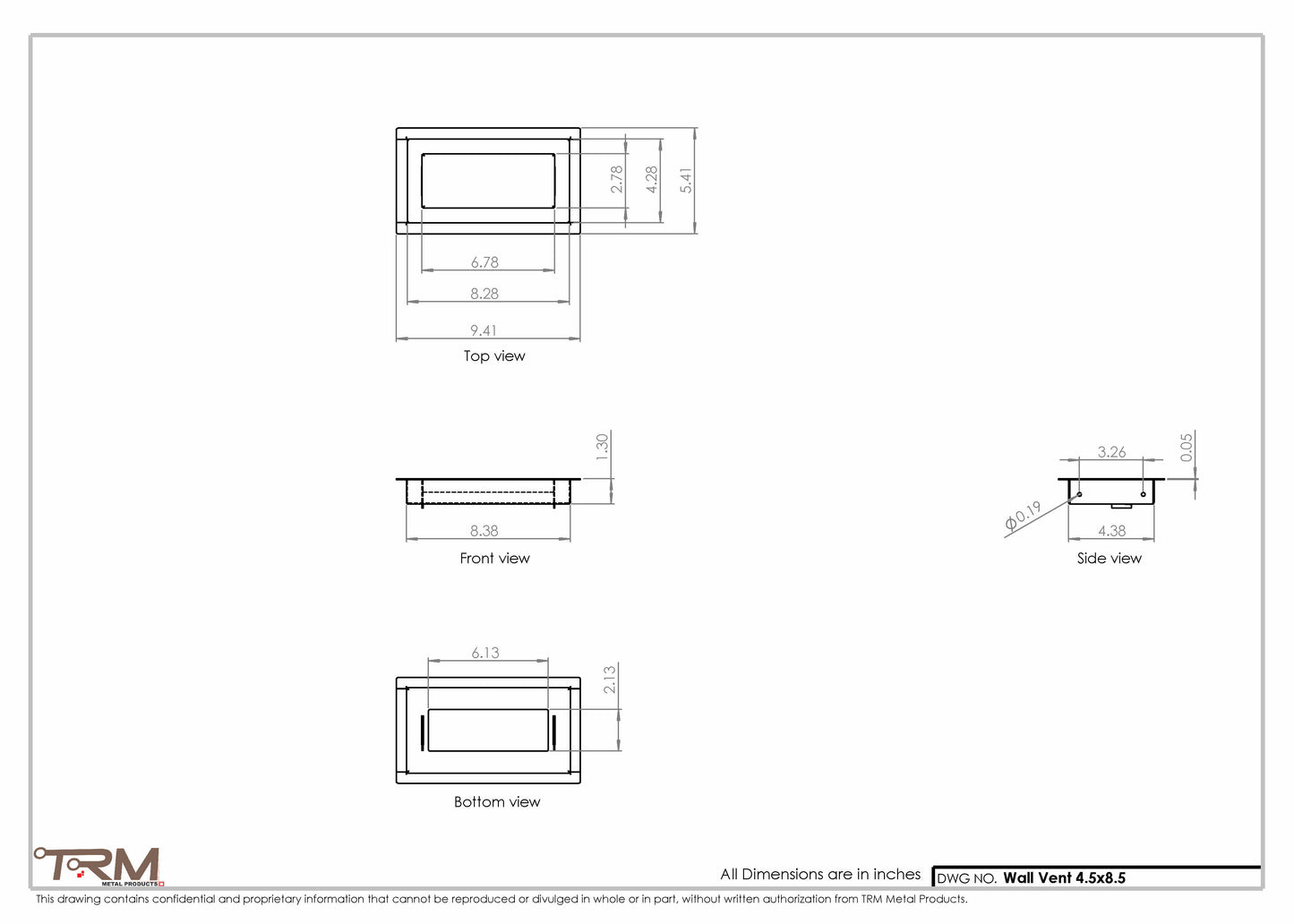 4.5x8.5 - Wall Vent - Modern Vent Cover -  Return Air Vent - TRM Metal  8.5x4.5