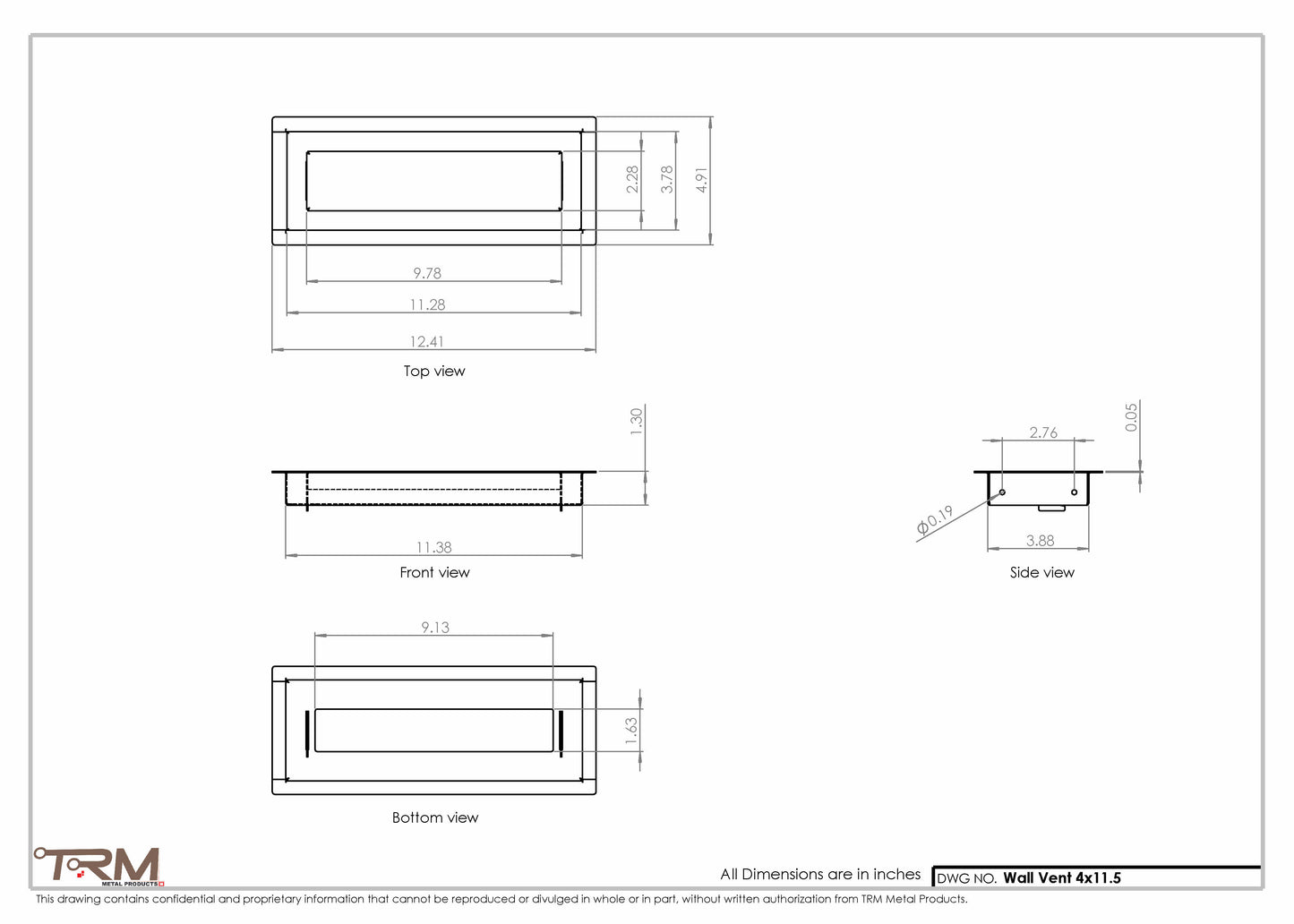 4x11.5 - Wall Vent - Modern Vent Cover -  Return Air Vent - TRM Metal  11.5x4