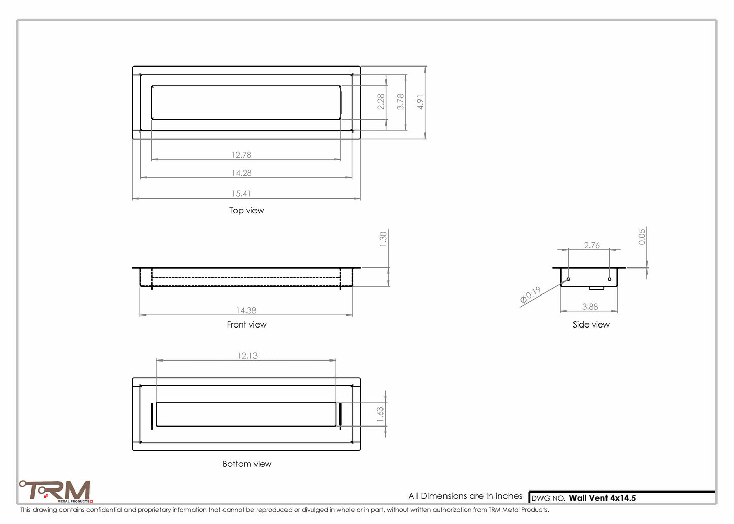 4x14.5 - Wall Vent - Modern Vent Cover -  Return Air Vent - TRM Metal  14.5x4