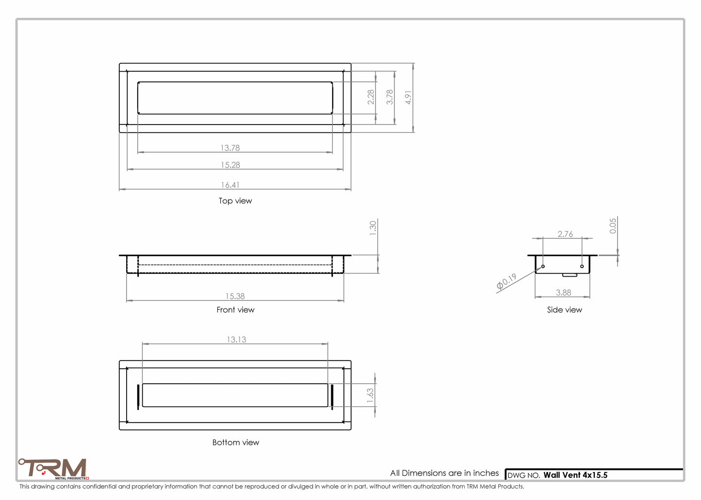 4x15.5 - Wall Vent - Modern Vent Cover -  Return Air Vent - TRM Metal  15.5x4