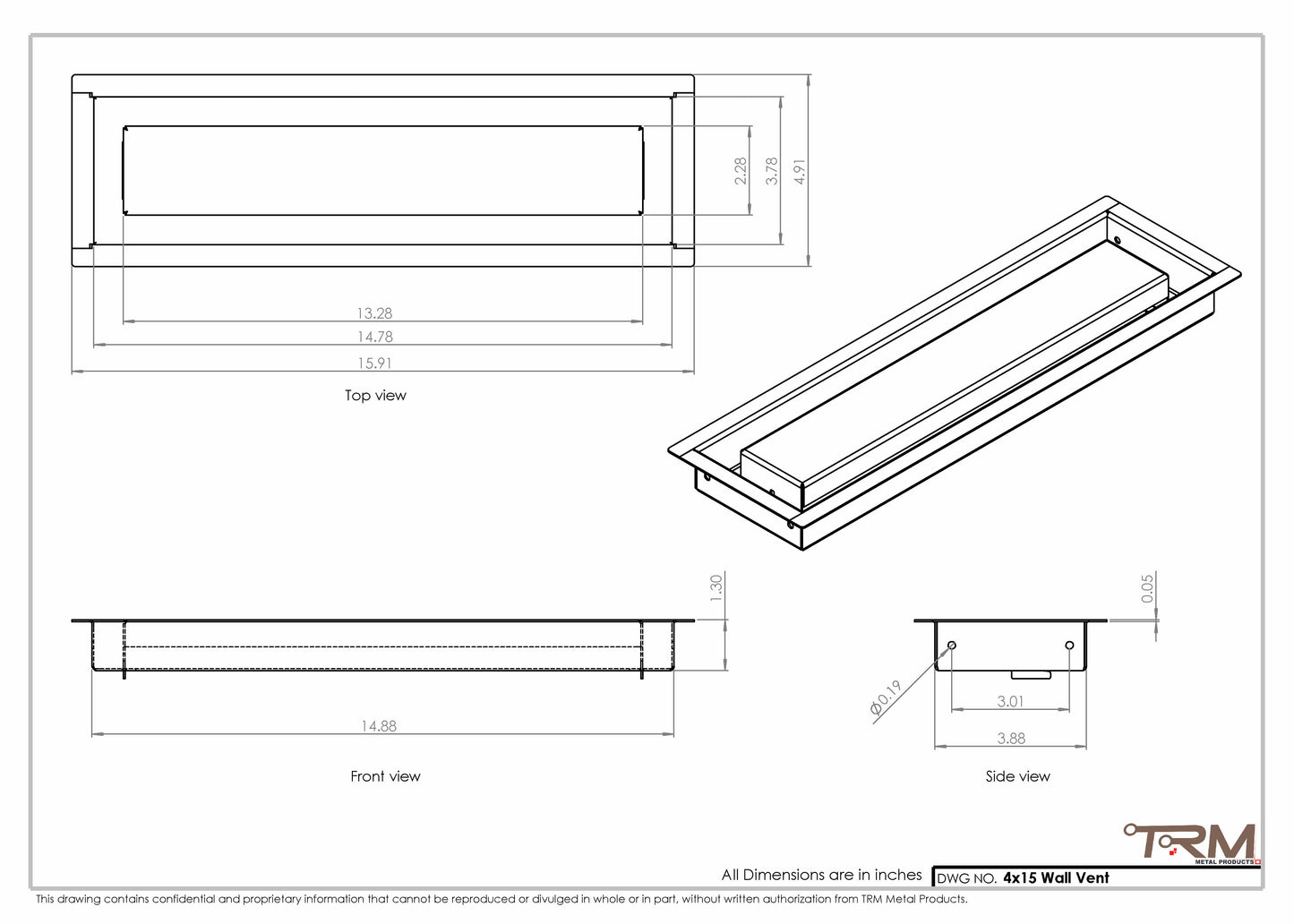 4x15 - Wall Vent - Modern Vent Cover -  Return Air Vent - TRM Metal (15x4)