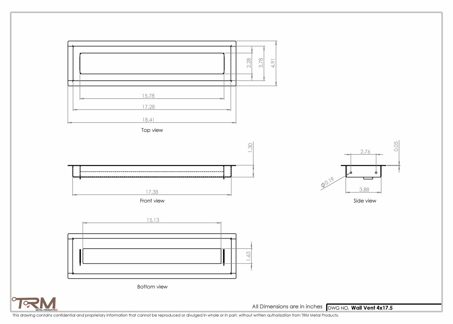 4x17.5 - Wall Vent - Modern Vent Cover -  Return Air Vent - TRM Metal  17.5x4