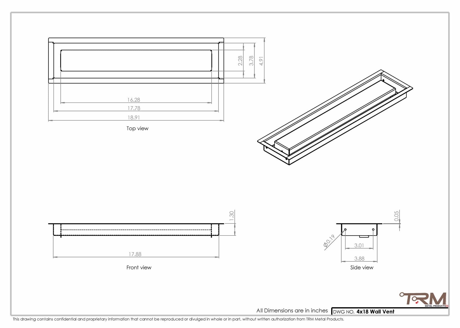 4x18  - Wall Vent - Modern Vent Cover - TRM Metal