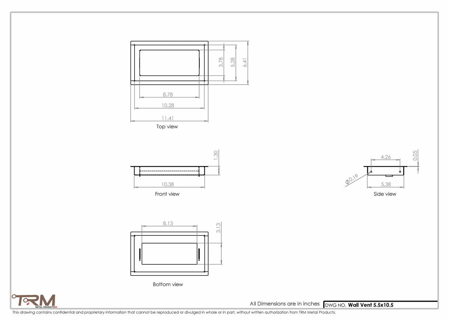 5.5x10.5 - Wall Vent - Modern Vent Cover -  Return Air Vent - TRM Metal  10.5x5.5