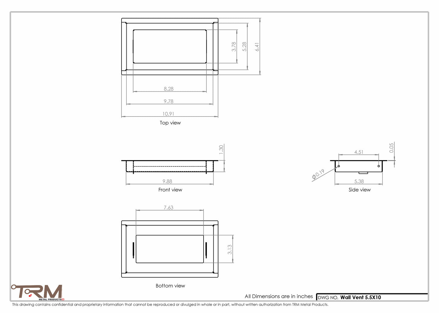 5.5x10 - Wall Vent - Modern Vent Cover -  Return Air Vent - TRM Metal  10x5.5
