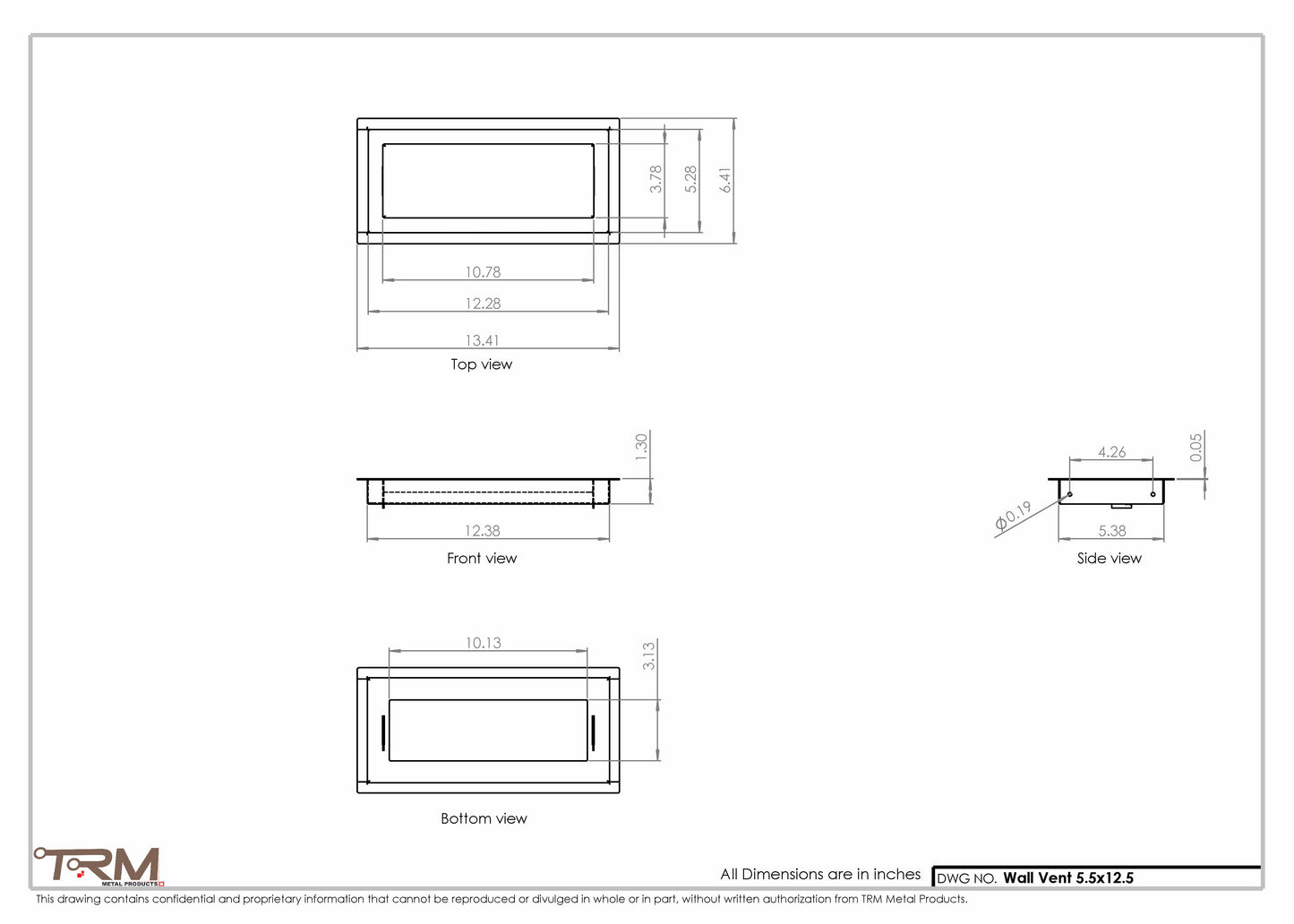 5.5x12.5 - Wall Vent - Modern Vent Cover -  Return Air Vent - TRM Metal  12.5x5.5