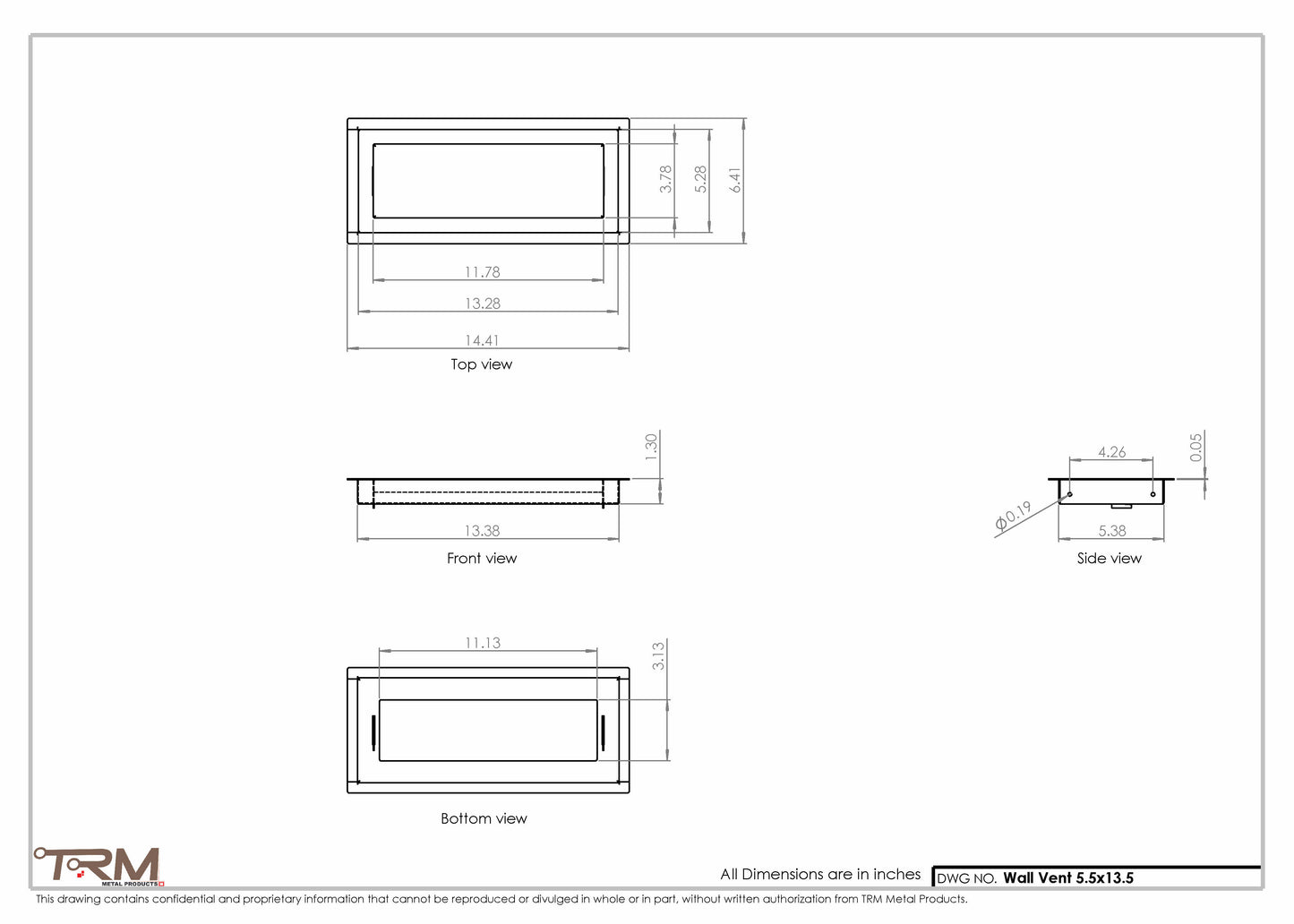 5.5x13.5 - Wall Vent - Modern Vent Cover -  Return Air Vent - TRM Metal  13.5x5.5
